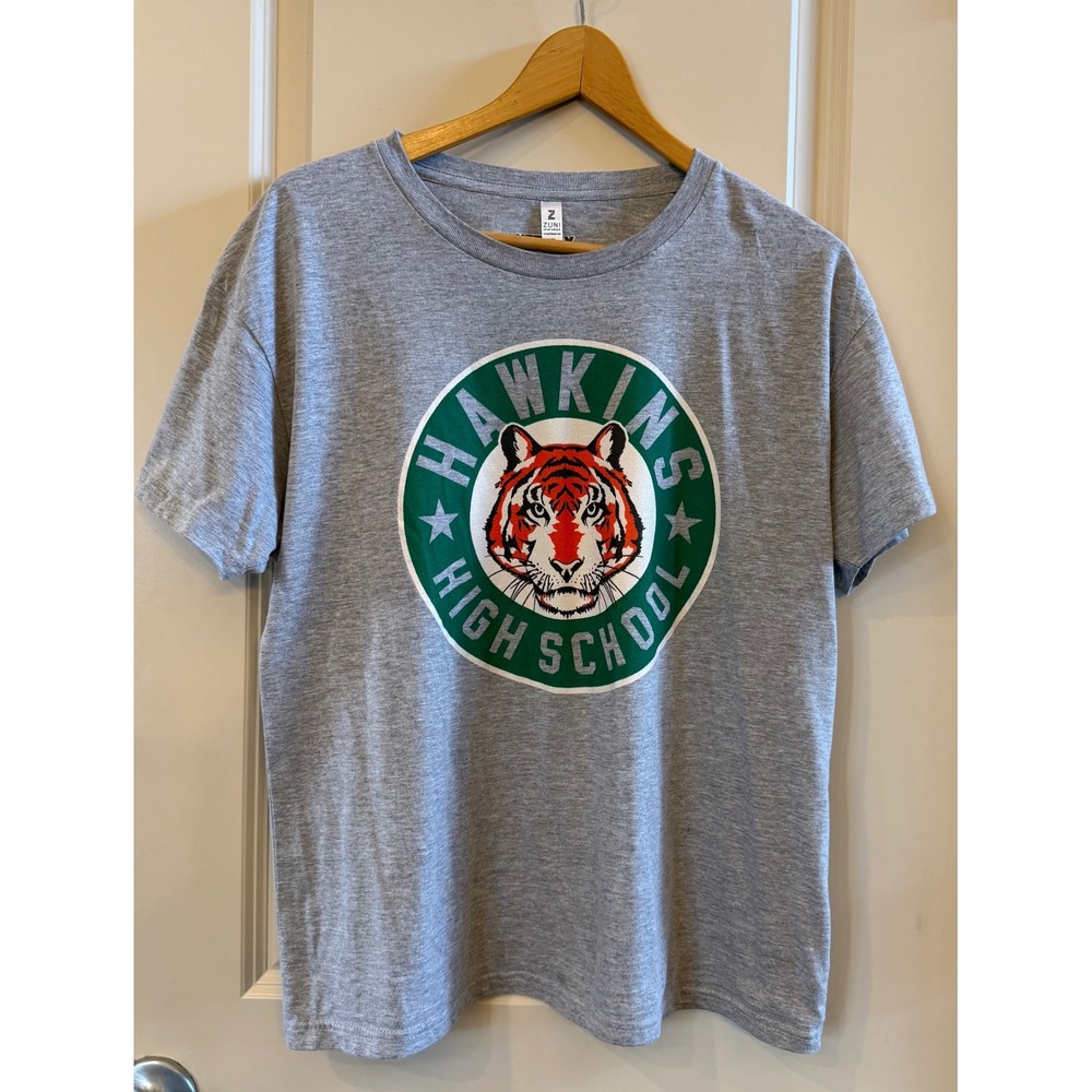 Stranger Things Hawkins High School Graphic T-Shirt Gray Juniors Netflix Size XL